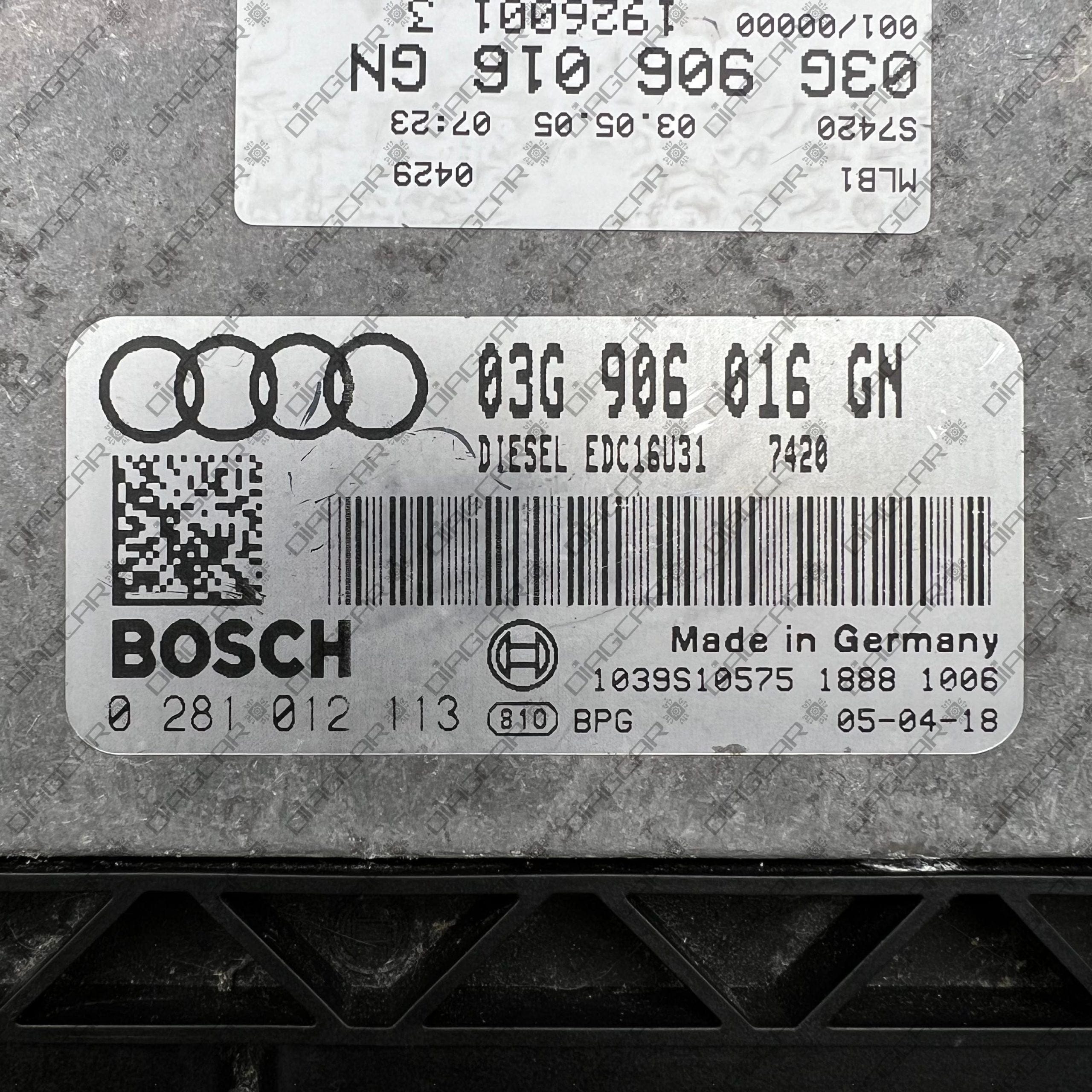 AUDI A4 1968cc 103kw BLB 2005 03G906016GN BOSCH EDC16U31 0281012113 FOTO ETIQUETA by DIAGCAR