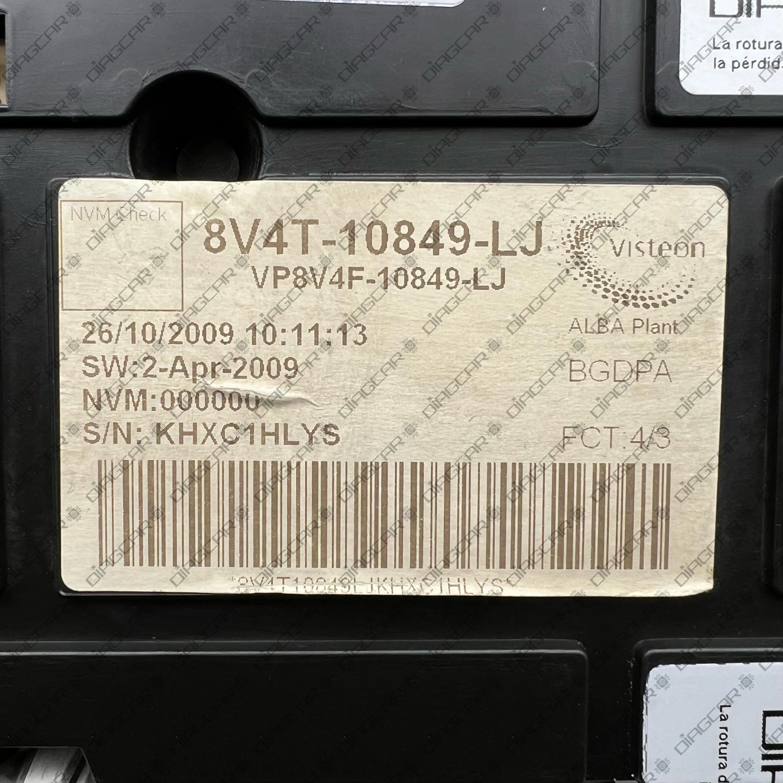 FORD KUGA 2009 (BIG LCD) 8V4T-10849-LJ MCU MC9S12XHZ512 1M80F FOTO ETIQUETA by DIAGCAR