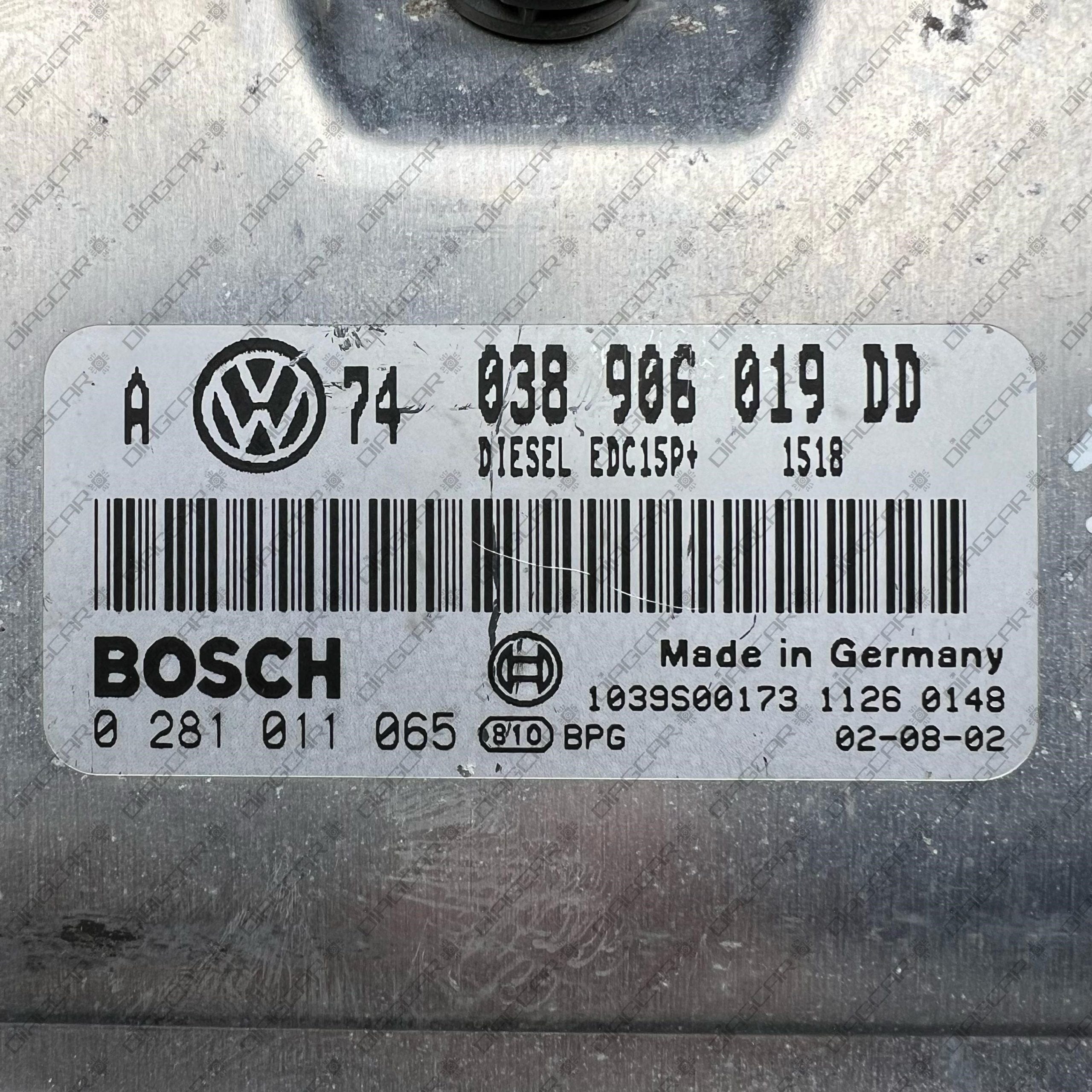 VW GOLF IV 1896cc 74kw ATD 2002 038906019DD BOSCH EDC15P+ 0281011065 FOTO ETIQUETA by DIAGCAR