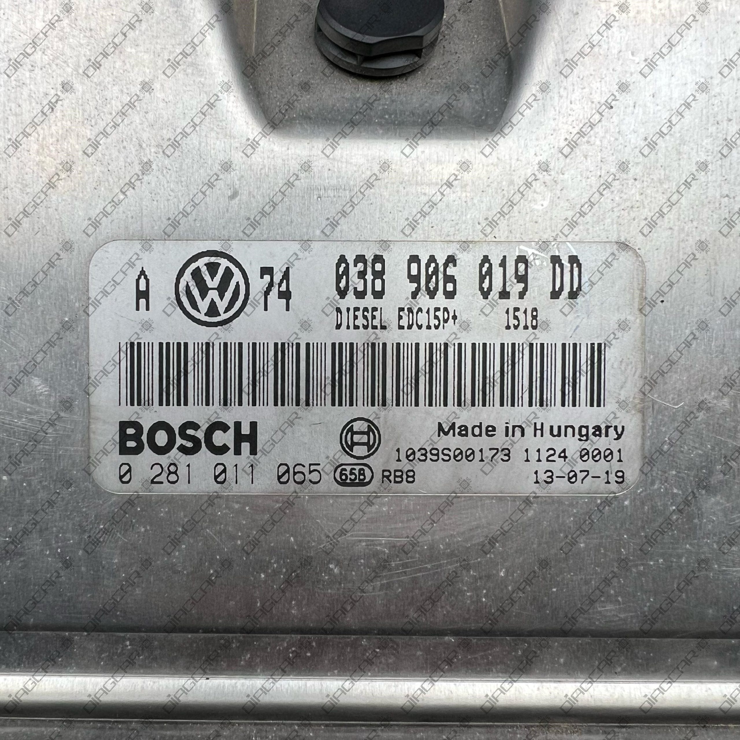VW NEW BEETLE 1896cc 74kw ATD 2003 038906019DD BOSCH EDC15P+ 0281011065 FOTO ETIQUETA by DIAGCAR