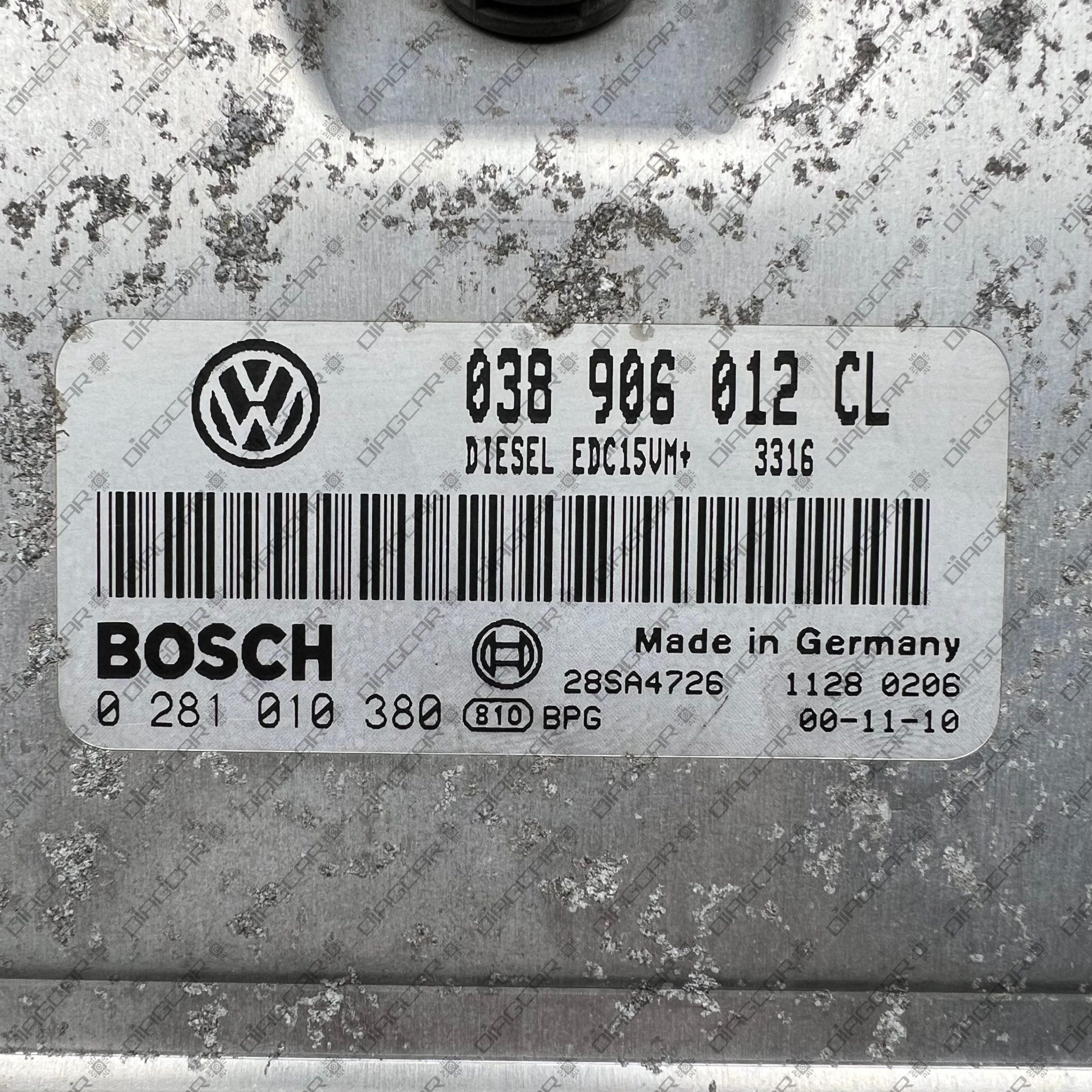 SKODA OCTAVIA 1896cc 81kw ASV 2000 038906012CL BOSCH EDC15VM+ 0281010380 FOTO ETIQUETA by DIAGCAR
