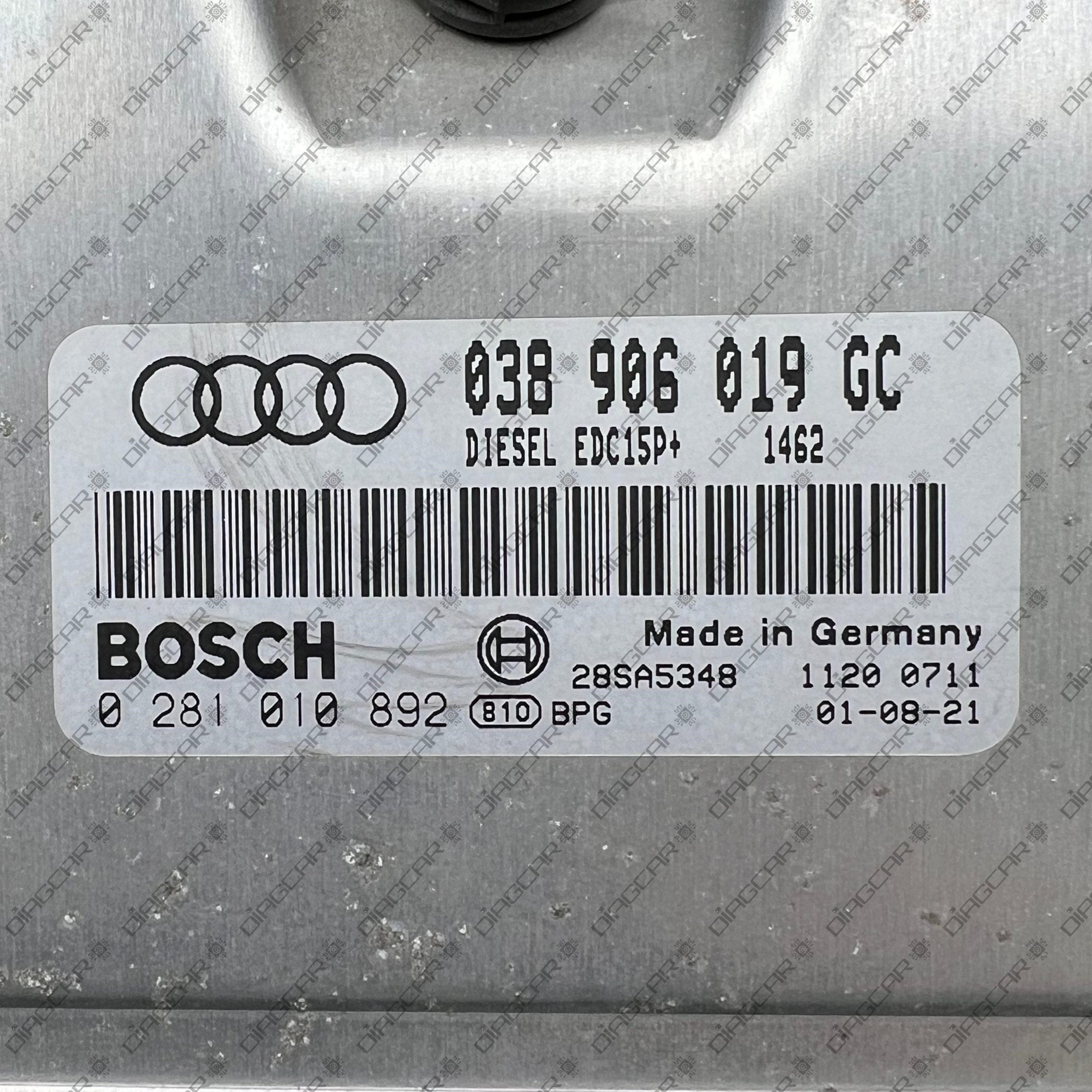 AUDI A3 1900cc 74kw ATD 2001 038906019GC BOSCH EDC15P+ 0281010892 FOTO ETIQUETA by DIAGCAR