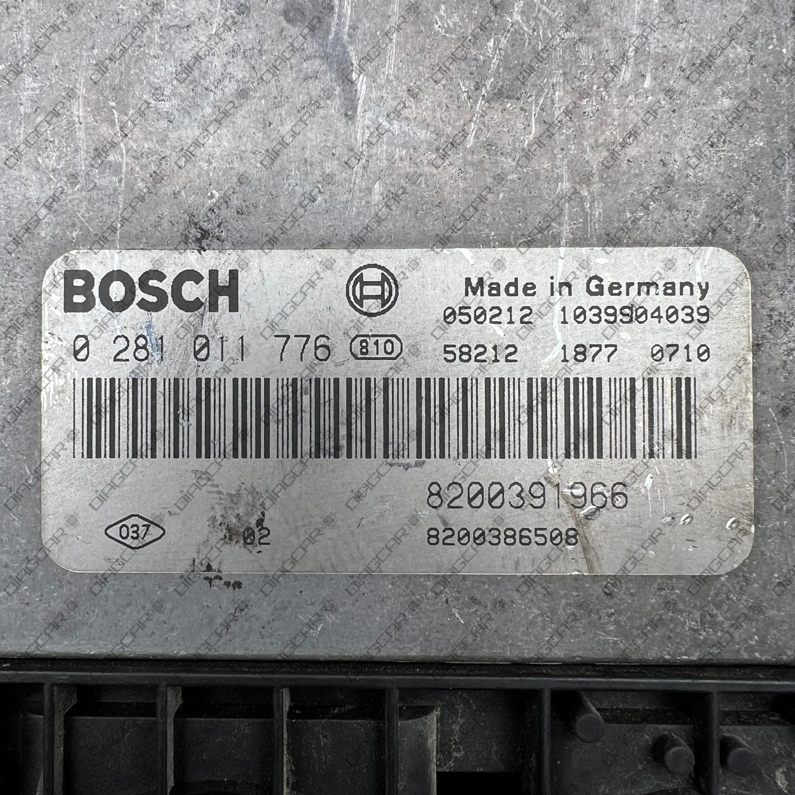 RENAULT MEGANE 1870cc 88kw F9Q 2005 8200391966 820086508 BOSCH EDC16C3-10.22 0281011776 FOTO ETIQUETA by DIAGCAR