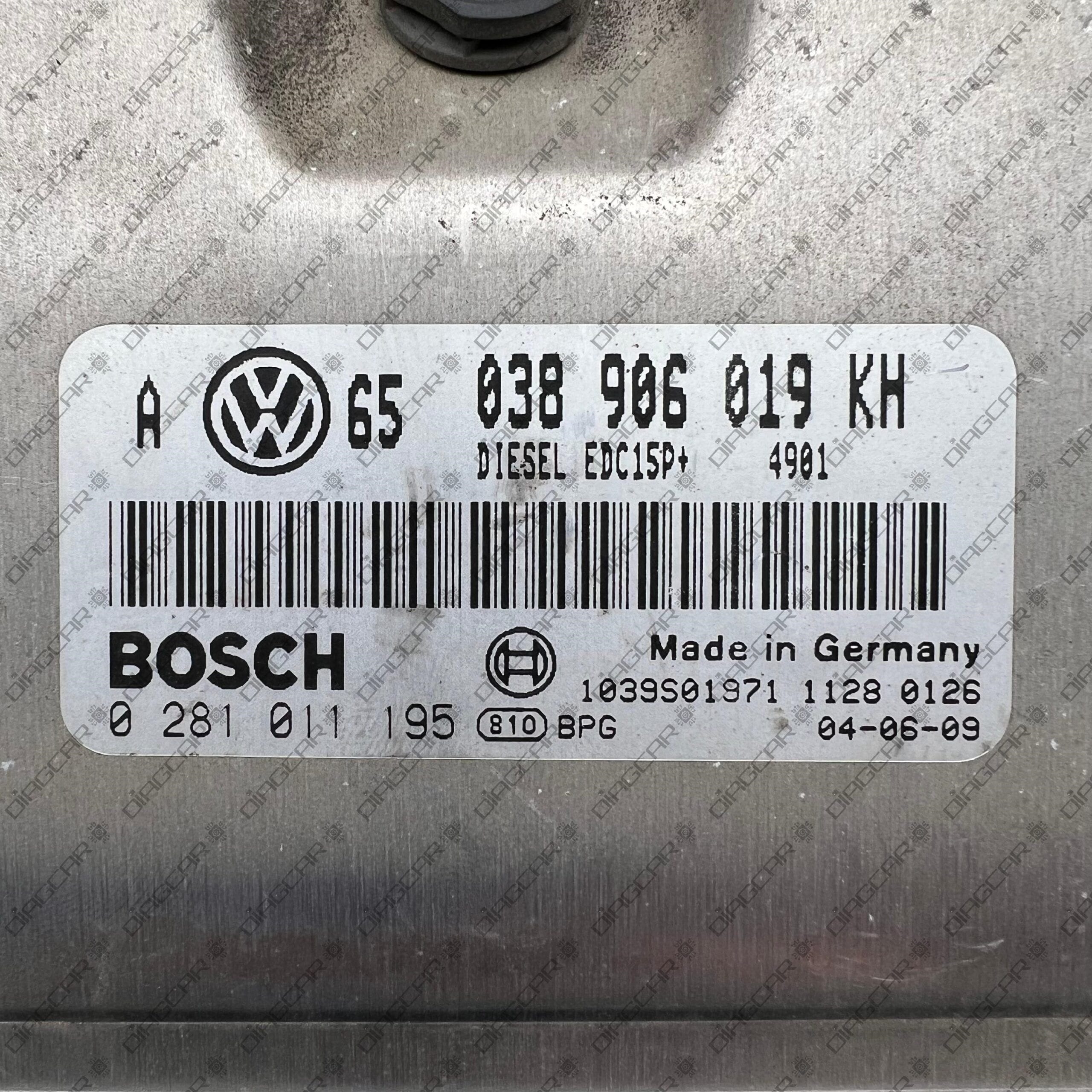 VW GOLF 1900cc 74kw ATD 2004 038906019KH BOSCH EDC15P+ 0281011195 FOTO ETIQUETA by DIAGCAR