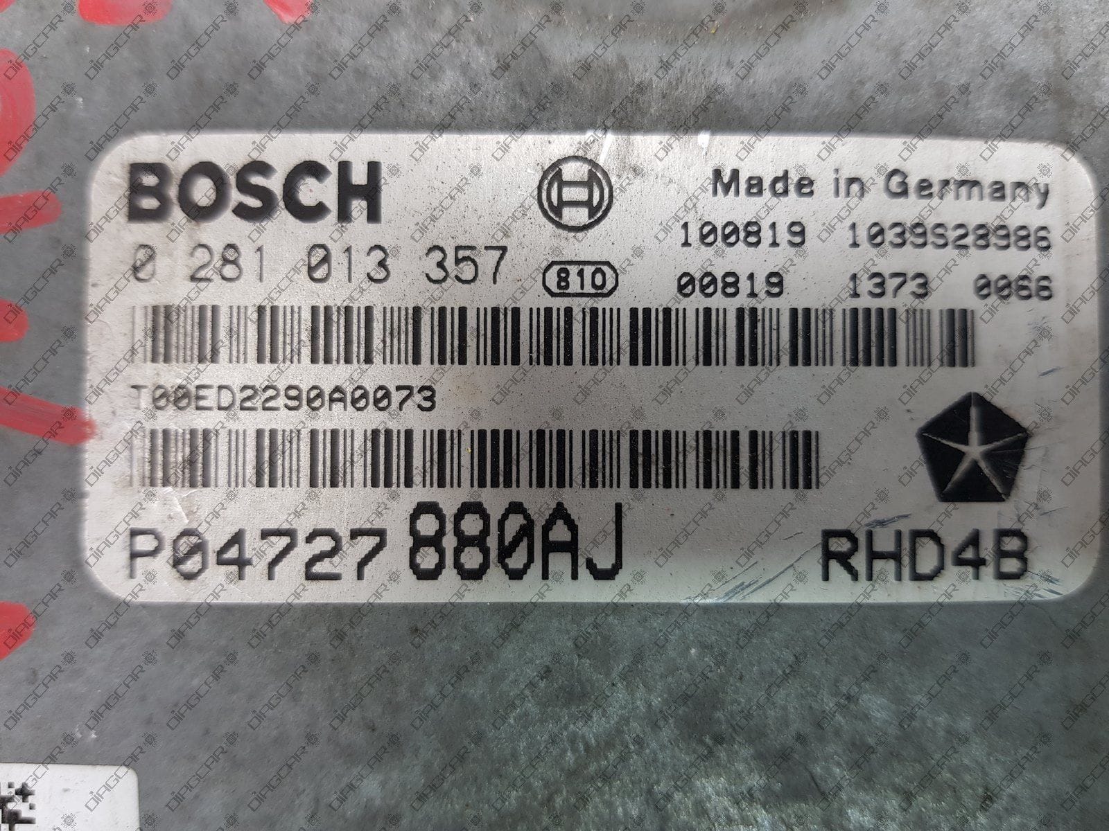 CHRYSLER VOYAGER 2.8CRD P04727880AJ [RHD4B] BOSCH EDC16CP31 0281013357 FOTO ETIQUETA by DIAGCAR