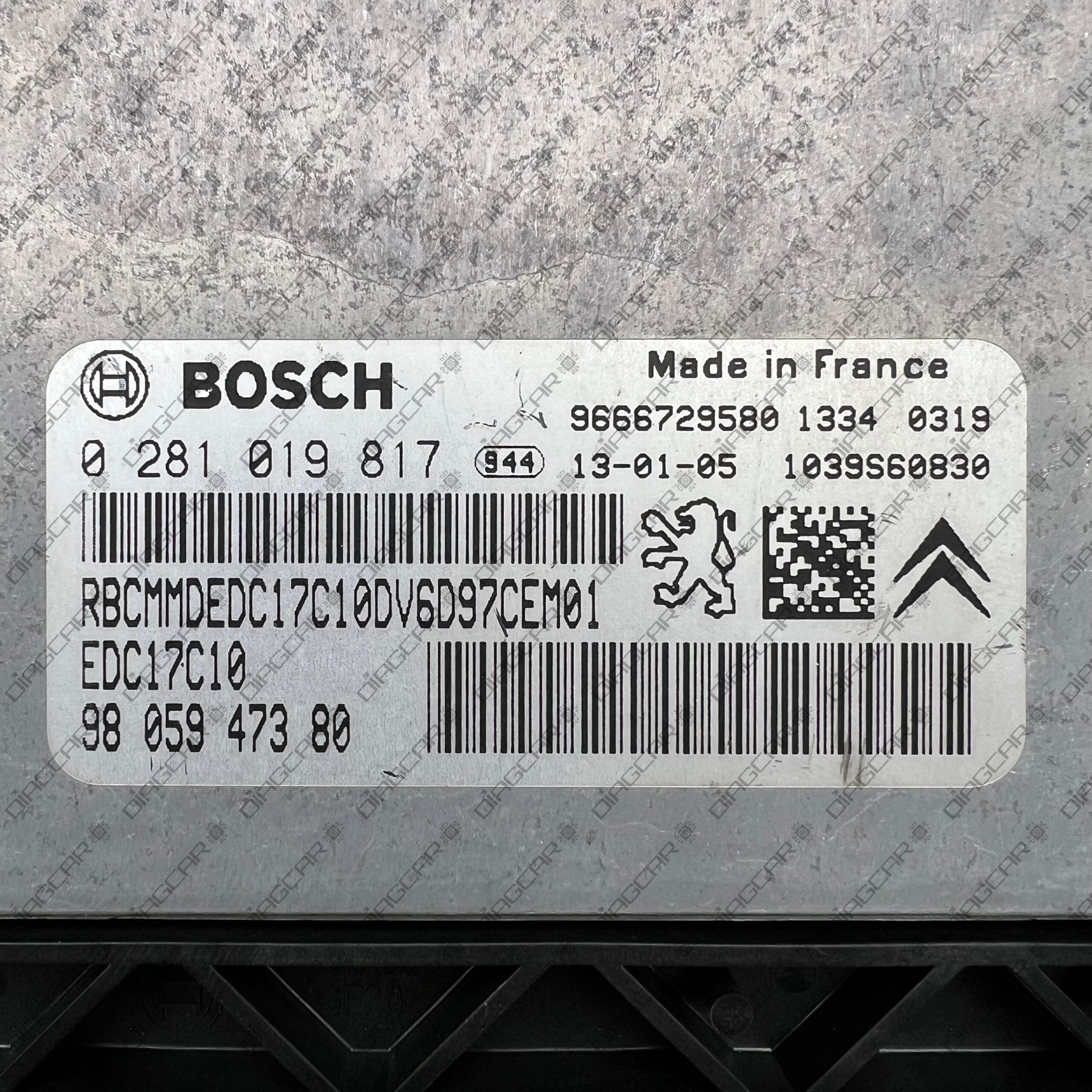 PEUGEOT PARTNER 4x4 1560cc 68kw 9HP 2013 9805947380 BOSCH EDC17C10 0281019817 FOTO ETIQUETA by DIAGCAR