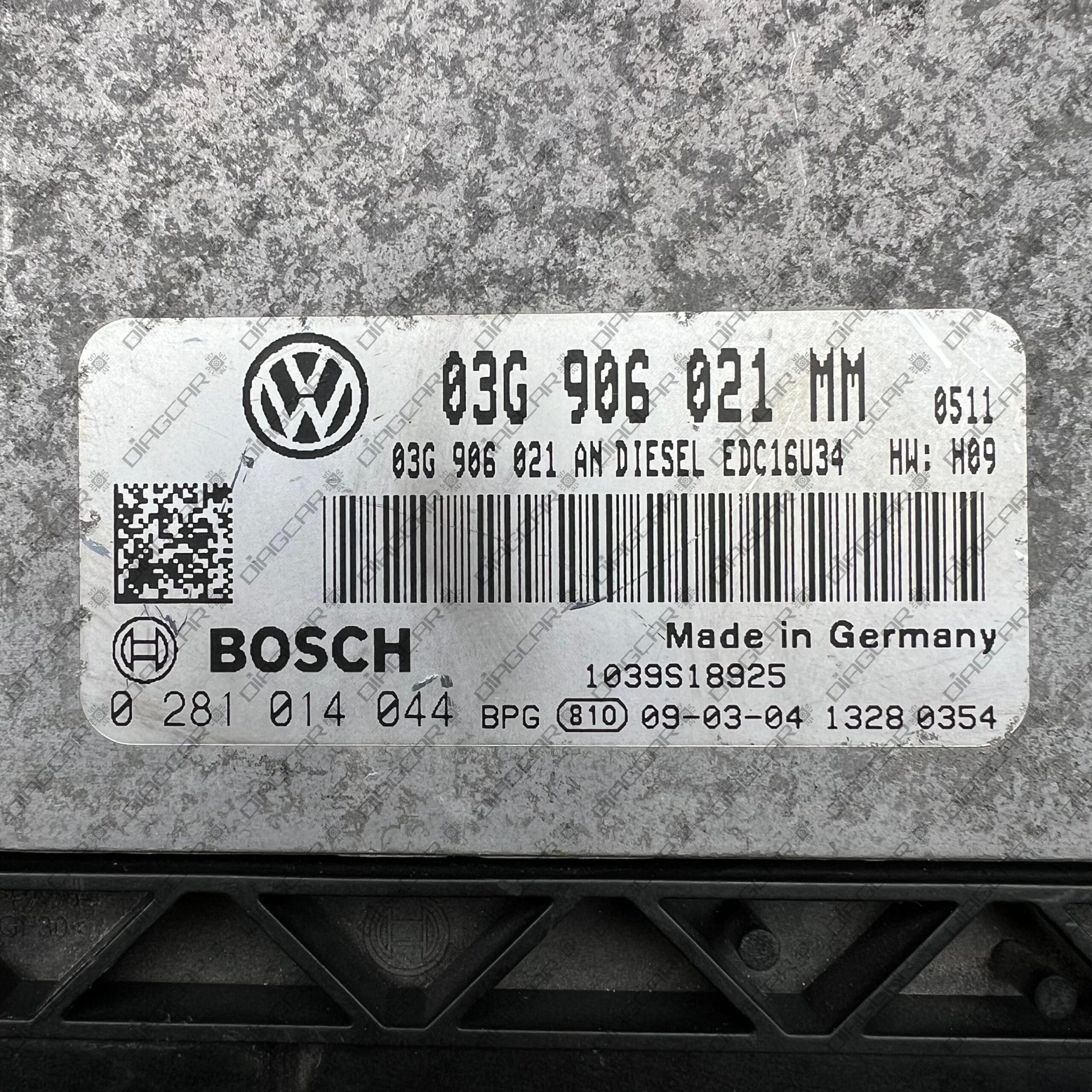 VW TOURAN 1896cc 77kw BXE 2009 03G906021MM BOSCH EDC16U34 0281014044 FOTO ETIQUETA by DIAGCAR
