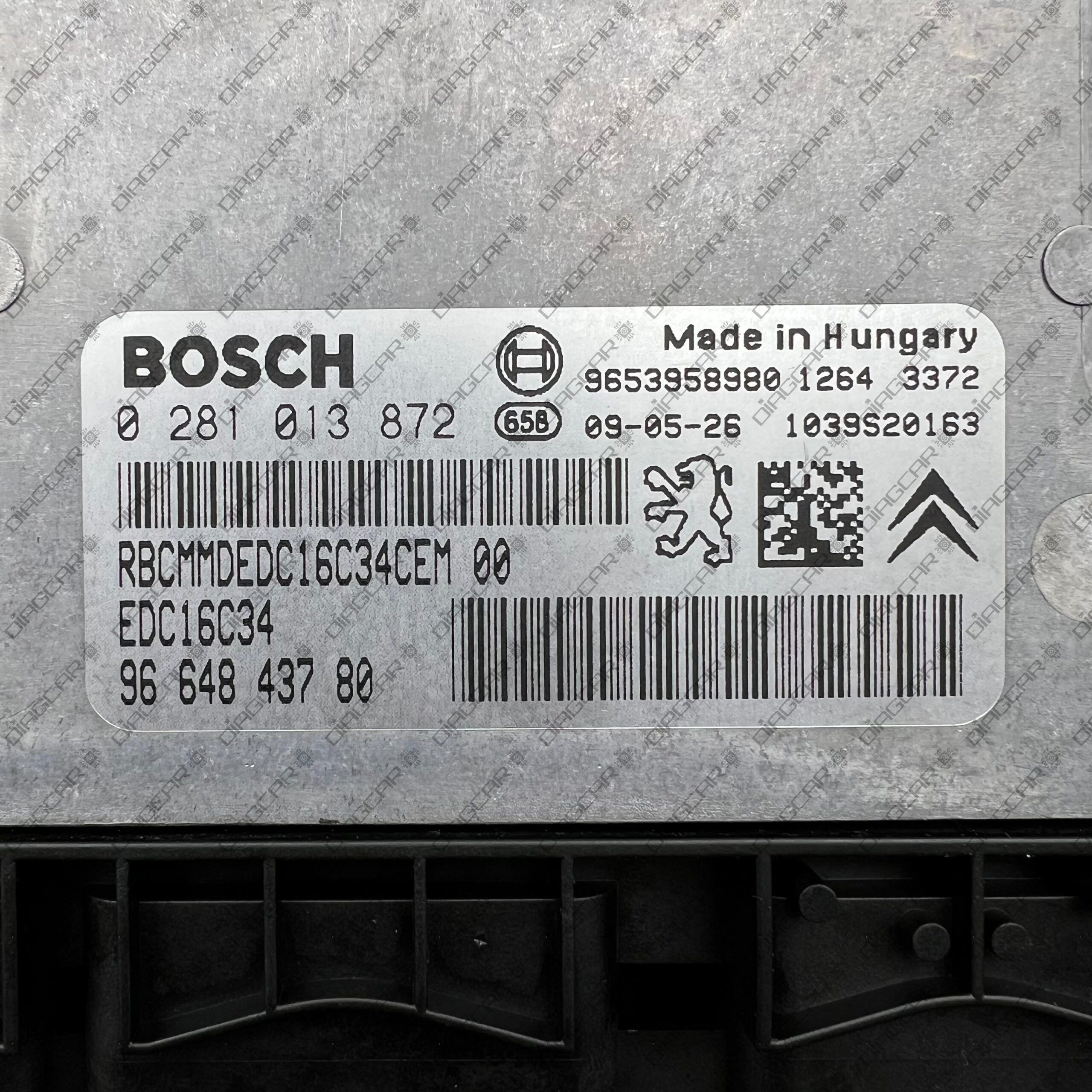 CITROEN C5 1560cc 92kw 9HX 2009 9664843780 BOSCH EDC16C34 0281013872 FOTO ETIQUETA by DIAGCAR