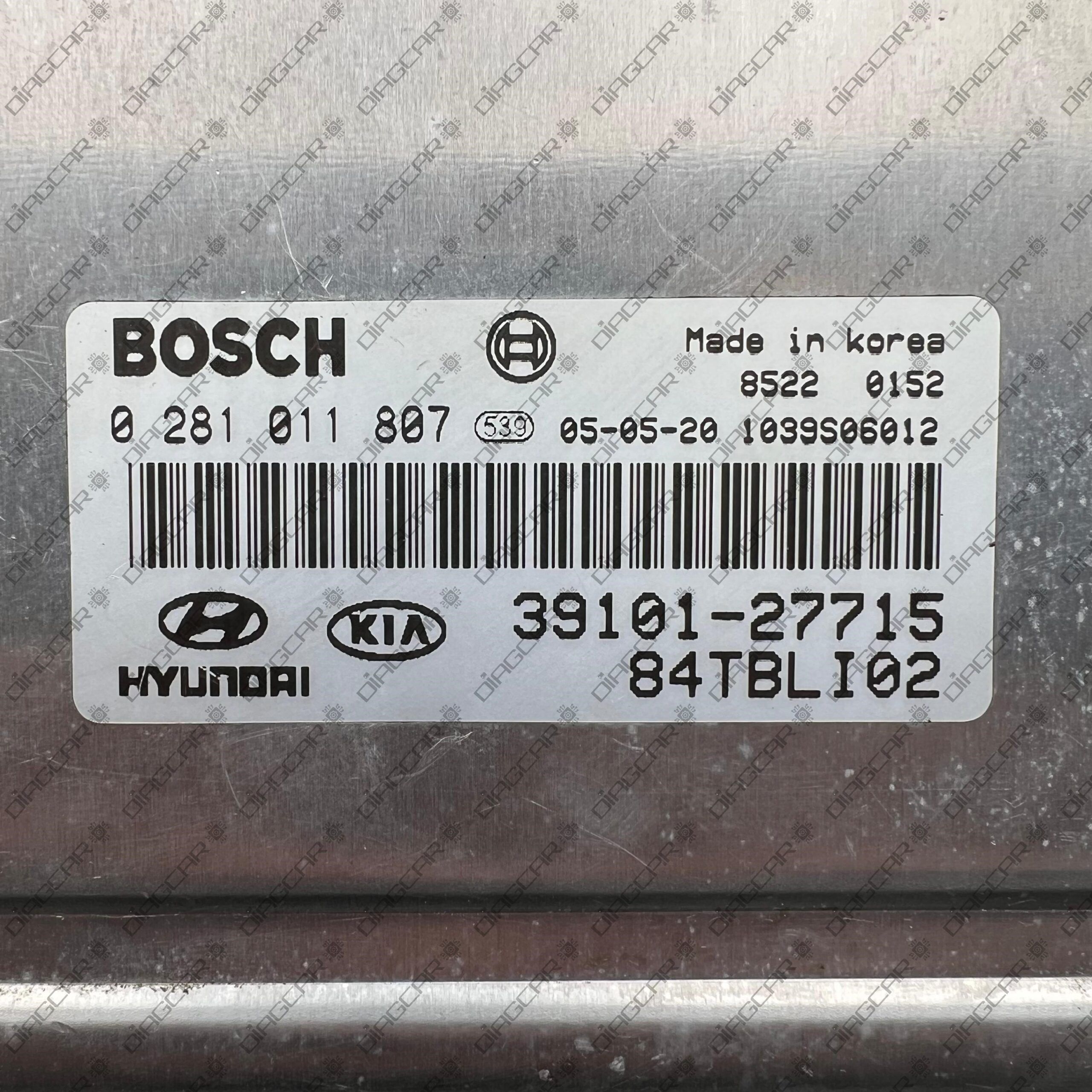 HYUNDAI GETZ 1493cc 60,3kw D3EA 2005 39101-27715 BOSCH EDC15C7 0281011807 FOTO ETIQUETA by DIAGCAR